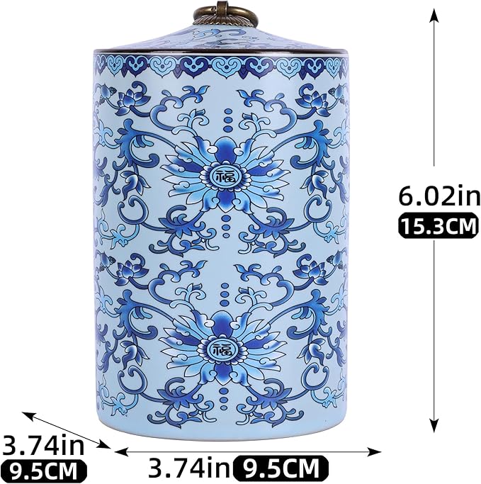 Chinoiserie Porcelain Decorative Jar with Lid,Home Decor Accent, Kitchen Canning Container, Jar for Loose Tea, Pen Holder,21oz Ceramic Vase & Storage Jar (FQL Jar)