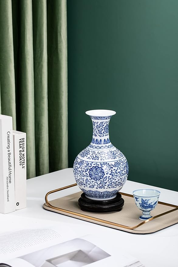 Blue and White Vase, Blue Vase, Chinoiserie Vase, Blue and White Ginger Jar Vase for Home Decor, Blue and White Porcelain Decor,9½"H