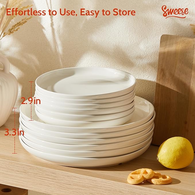 Sweese Porcelain Dessert Plates, 7.4 Inch Lightweight Round Salad Plates Set of 6, Small Appetizer, Small Kitchen Dish, Microwave & Dishwasher Safe, Scratch Resistant Plates set, White