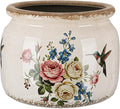 7.7″ Large Vintage Ceramic Plant Pot with Hummingbird Bloom Pattern Cream White Rustic Planter with Ice Crackle Glaze & Drainage Hole for Indoor Outdoor Plants Home Kitchen Office Decor Gift