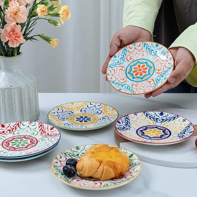 LEHAHA Ceramic 6 inch Appetizer Plates, Set of 6, Porcelain Salad and Dessert Kitchen Plate Set, Small Lunch Serving salad Plates for Cake Snacks Side Dish. Microwave and Dishwasher Safe