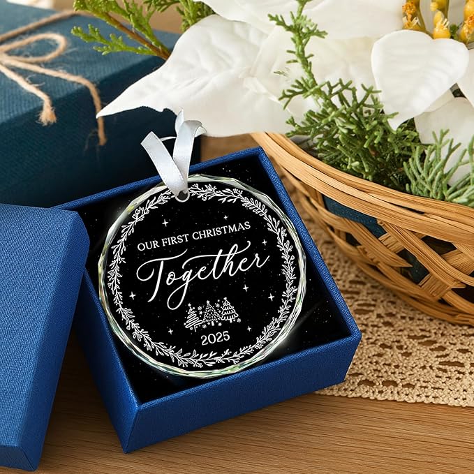 HEXMOZ Christmas Couples Gifts - First Christmas Together Ornament 2025 for Him Her, Boyfriend Girlfriend, Married Couple - Better Together Unique Wedding Gift Ideas - First Xmas Glass Ornament