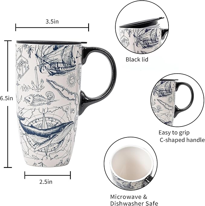 DUSVALLY Ceramic Coffee Mug, Porcelain Tea Cup with Handle for Office and Home, Unique Gifts for Women and Man, Color Box, 17 Oz, Flower Mug
