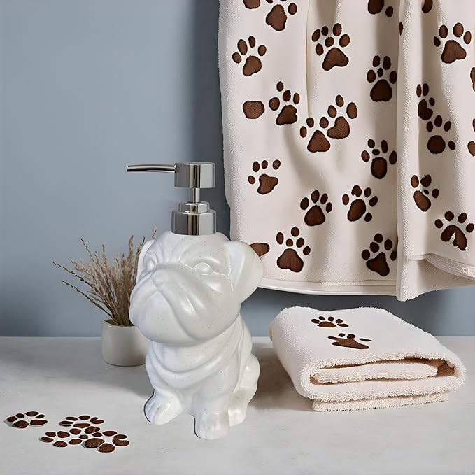 Dog Soap Dispenser, Caahanjia White Ceramic Lotion Dispenser, Funny Ceramic Lotion Dispenser, 15Oz Lotion Liquid Dispenser for Bathroom Kitchen Sink (White Dog)