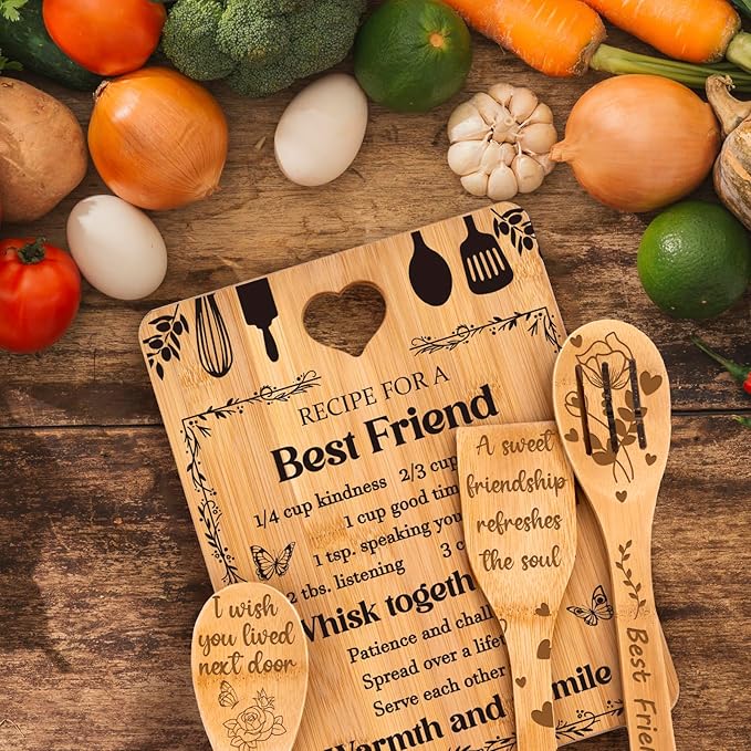 Best Friend Birthday Gifts for Women - Bamboo Cutting Board Set, Bestie Friendship Gifts for Women, Ideal Gifts for Birthday Graduation Wedding Job Move House Christmas Thanksgiving.