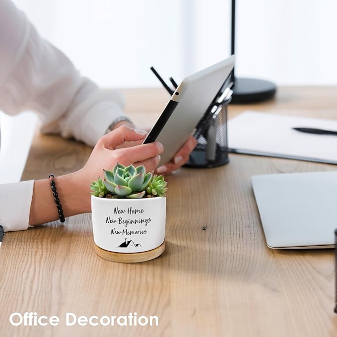 Housewarming Gifts New Home Plant Pots, Homeowner Hostess Gifts Succulent Planters, New Home Beginnings Memories Ceramic Plant Flower Pots for Home Office Desk Table Shelf(No Plants)