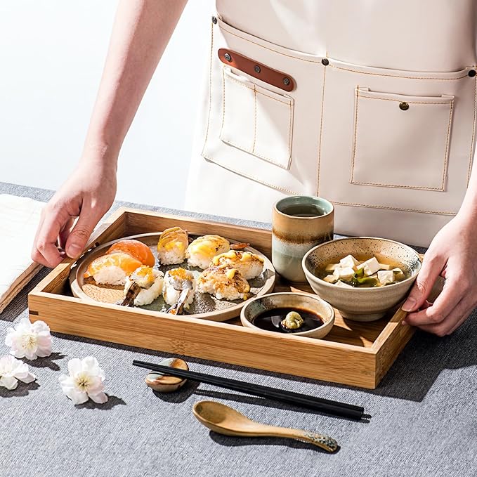 UNICASA Sushi Plate Set with Chopsticks & Sauce Dishes,Handcrafted Japanese Ceramic Dinnerware Set,Dishwasher Safe Sushi Dish -7 Pieces