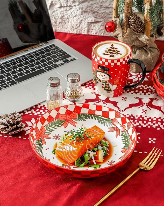 HASENSE Pasta Bowls Set of 4, Holiday Serving Dishes for Entertaining, 38 Ounce Ceramic Bowl Set for Soup, Salad, Snack, 8.8 Inch Dishes for Valentine’s Day Gift, Microwave Dishwasher Safe, Red