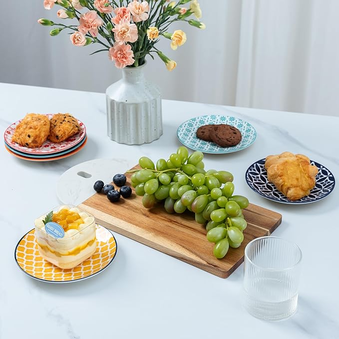 LEHAHA Ceramic Appetizer Plates Set of 6, Small Dessert Plates 6 inch, Colorful Round Salad Plate, Porcelain Serving Dishes for Cake, Waffle, Bread, Microwave & Dishwasher Safe