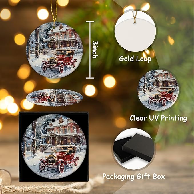 Vintage Christmas Ceramic Ornament Gifts, Retro Winter Christmas Decorative Hanging Ornaments for Xmas Tree Holiday Party Decoration, Winter Xmas Tree Decorations