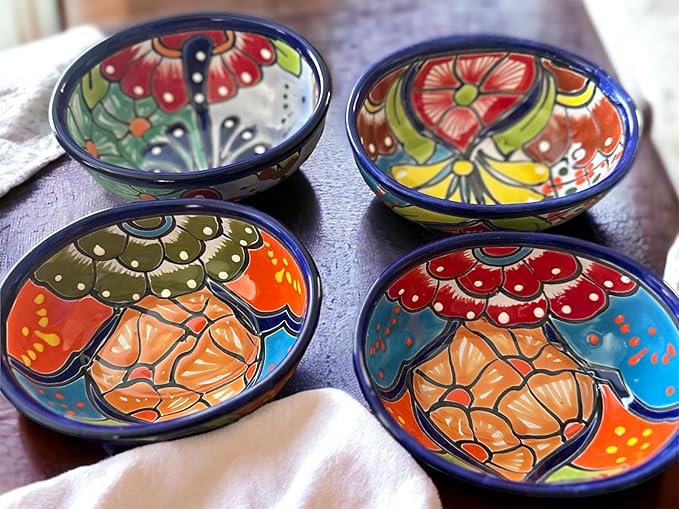 Handmade Talavera Mexican Pottery Salsa Bowl - Unique Oval Design - 6x5x2.5 Inches