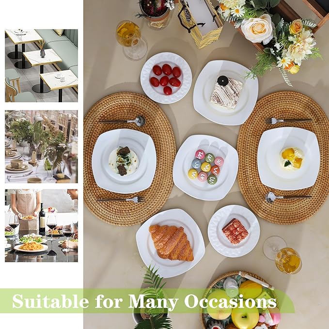 TAMAYKIM 10-Piece Small Square Porcelain Dessert Plates Set - 7.5 Inch Ceramic Appetizer & Dinner Plates, Microwave, Oven & Dishwasher Safe, Scratch Resistant, White