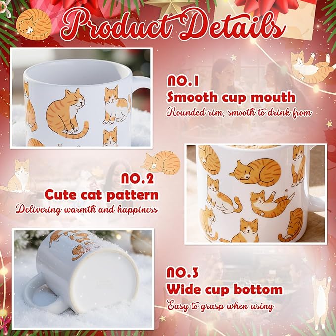 Sliner 2 Set Orange Tabby Cat Coffee Mugs Gifts 11 oz Funny Cat Mom Ceramic Coffee Cups Tea Cup Mothers Day Holiday Birthday Gifts for Men Women Cats Lovers