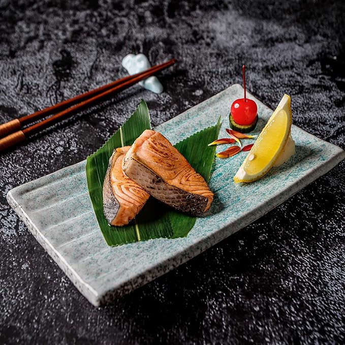 Uaral Sushi Plate Japanese Plates 8.5 inch Ceramic Sashimi Plate,4 Piece Rectangle Sushi Dishes(Light Blue)