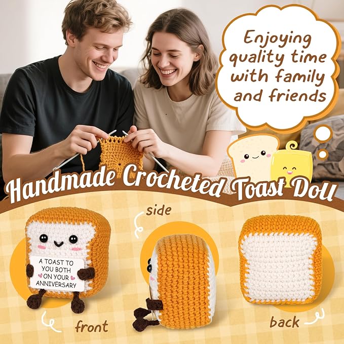 Best Anniversary Romantic Gifts for Men Women,to My Love Handmade Crochet Toast Present with Anniversary Card, Cute Present for Boyfriend Girlfriend Decorations
