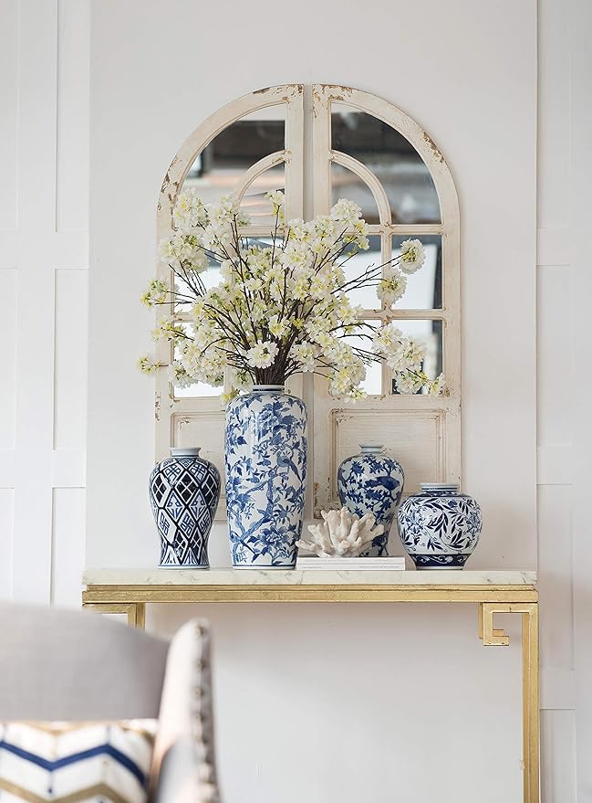 A&B Home 13" Porcelain Blue and White Tall Vase Hand Painted Glazed Ceramic Jar Home Decoration Asian Decor Centerpiece Urn