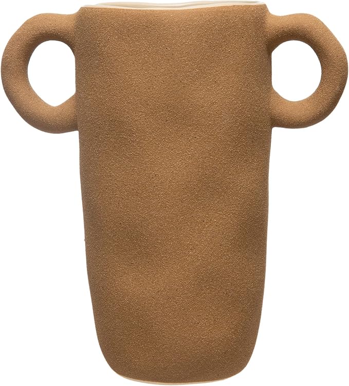Bloomingville Rustic Stoneware Planter with Handles and a Reactive Glaze Finish Vase, Terracotta