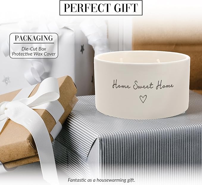 Pavilion Gift Company - Home Sweet Home - 10 oz Soy Wax Ceramic Vessel Candle Housewarming Apartment-Warming Gift Present Neutral Home Decor