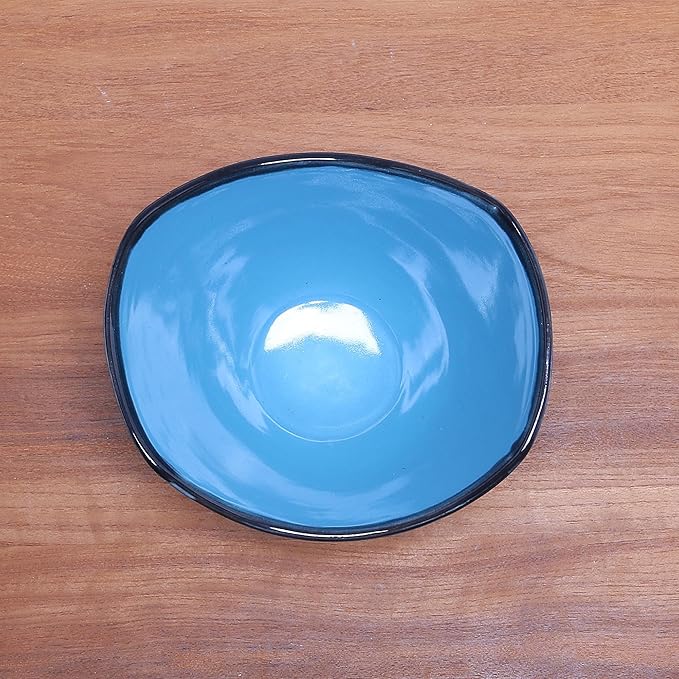 NOVICA Artisan Handcrafted Ceramic Bowl Blue from Indonesia Tableware Dinnerware Bowls [bowl 3.9in H x 6in W x 7in D 13 Oz.] ' Blue Wave'