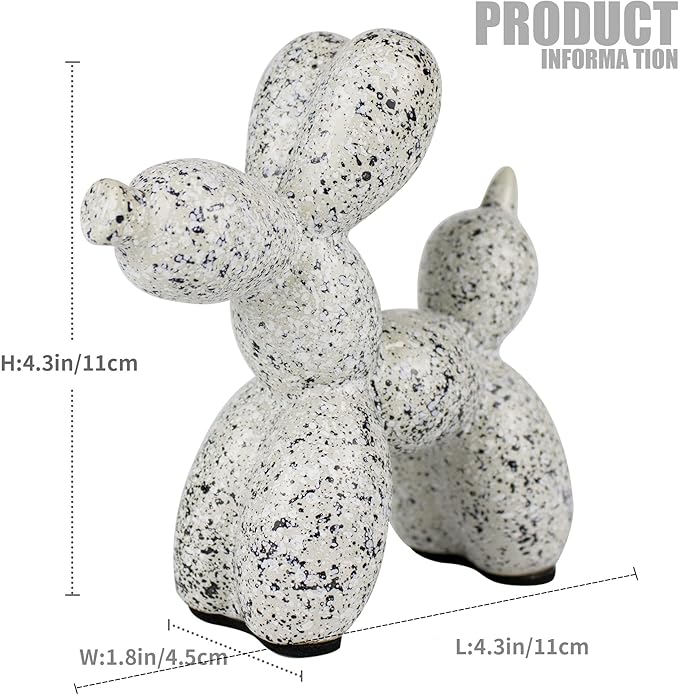 Creative Balloon Dog Statues Small Ceramic Animal Sculpture Modern Home Decor Living Room Desktop Decorations Bedroom Office Cabinet Ornament (White-A)