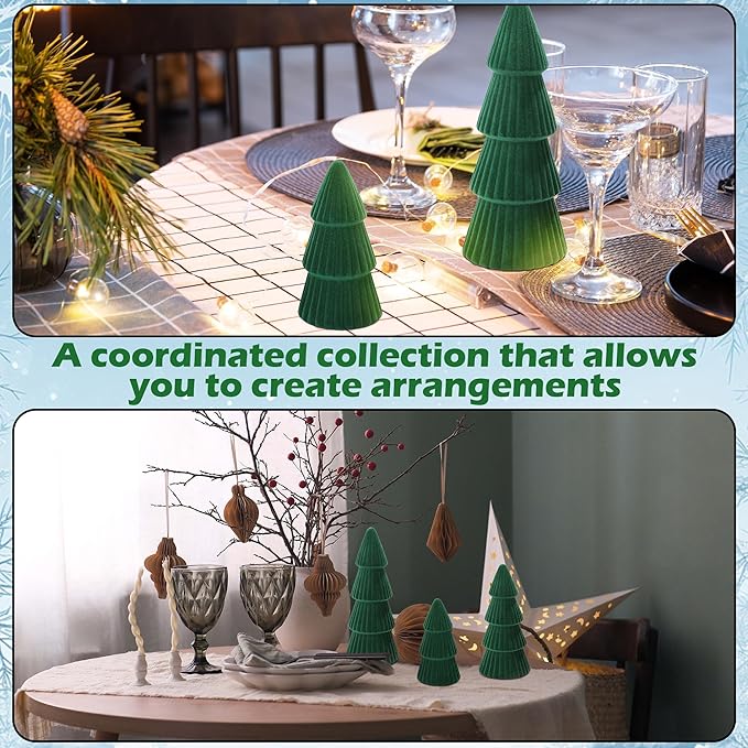 Aneco 4 Pack Velvet Ceramic Christmas Tree Christmas Indoor Decorations Modern Cone Xmas Tabletop Decor for Home Entryway Table Mantel Centerpiece Winter Holiday Party Supplies, Green