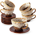 2 oz Espresso Cups Set of 6, Ceramic Cappuccino Cups with Saucers, Stackable Coffee Cup for Macchiato, Single shot, Tea, Coffee Lover Gifts, Glazed White