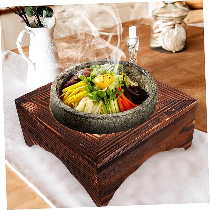 ABOOFAN Korean Stone Pot Stand Pot Rack Wooden Bowl Storage Stand Heat Resistant Easy to Use