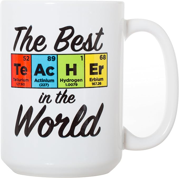 Artisan Owl The Best Teacher Mug – 15oz Funny Science Large Ceramic Tea & Coffee Cup with Periodic Table – Thoughtful Present for Teachers, Christmas or Appreciation Week