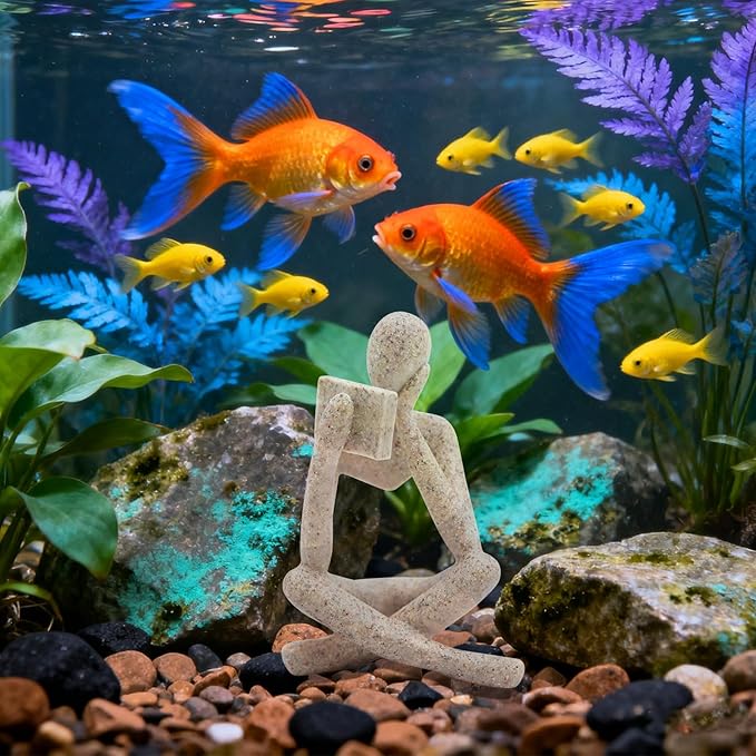 Oooct Sandstone Thinker Statue Aquarium Ornament, Small Fish Tank Decor for Freshwater & Saltwater, Abstract Aesthetic Aquarium Decoration for Tank, Pond & Terrarium - 3.1 x 2.8 x 4.9 Inch