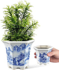 SUPVOX White Porcelain Blue and White Planter Pot for Indoor Succulents and Small Plants, Ceramic Oval Flowerpot with Traditional Chinese Pattern, Decorative Home Gardening Container