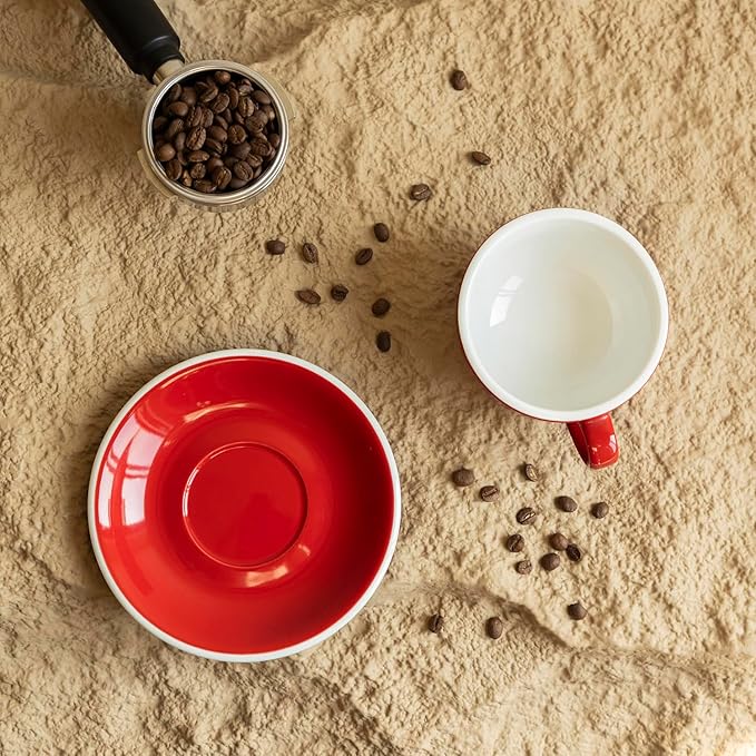Loveramics Cappuccino Cup with Saucer, 8 oz Ceramic Coffee cup with Round Bottom for Cappuccino, Latte, Tea, Espresso, Thick-walled Stoneware Cup Set for Barista - Regular Colours (Red, 8OZ)