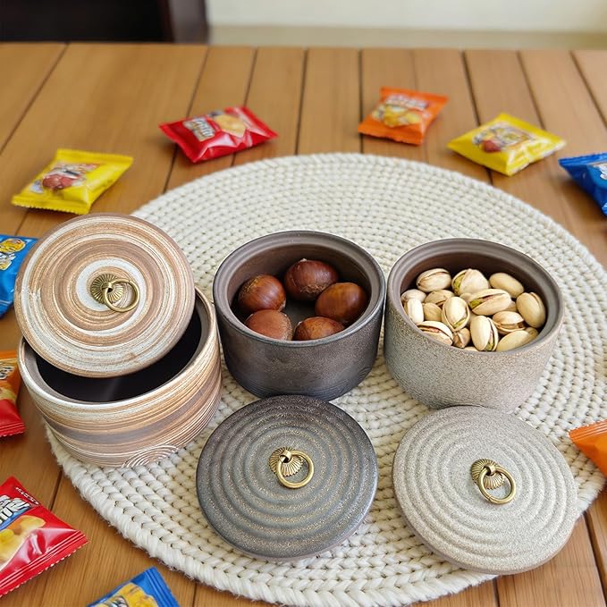 Dark Stoneware Ceramic Jar with Lid, 20.29 Oz Ceramic Tea Canister, Kitchen Countertop Decorative Sealed Storage Jar for Candy Nut Coffee Bean (Stone Black)