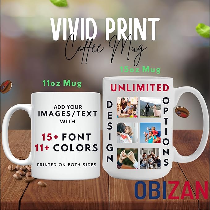 Custom Coffee Mug with Photo, Text, or Logo | Personalized Ceramic Mug 11oz | Customizable Gift for Men, Women | Unique Gift for Birthdays, Holidays, Christmas | White
