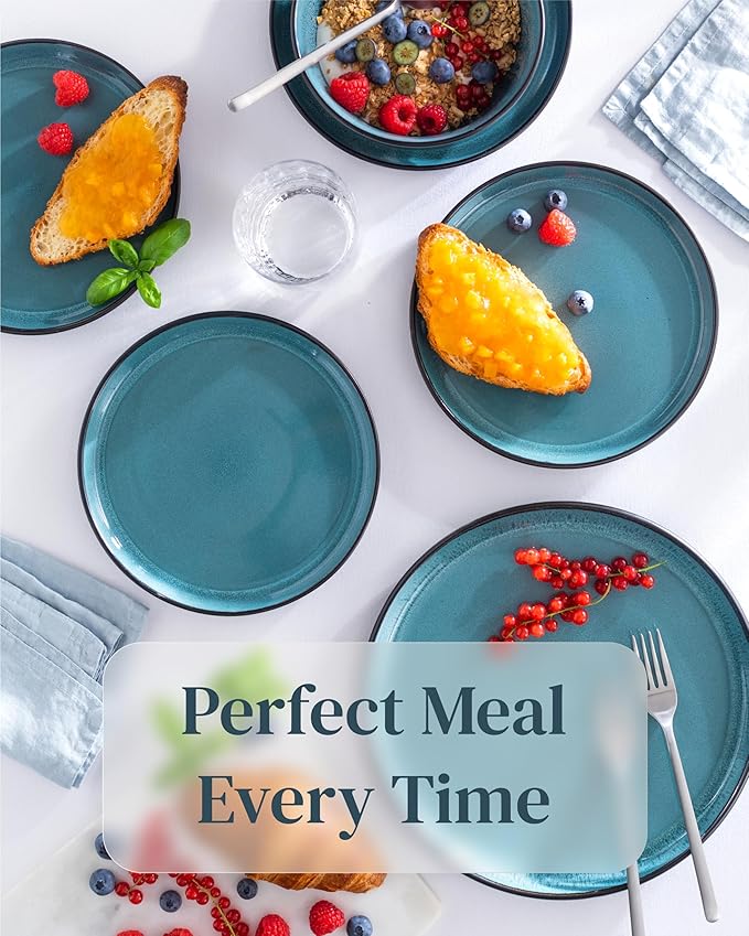 Stoneware small dinner plates set 2 pcs – 7.5" dark petrol blue ceramic salad & dessert plates – Dishwasher and microwave safe – Stylish plates set – Dinner service