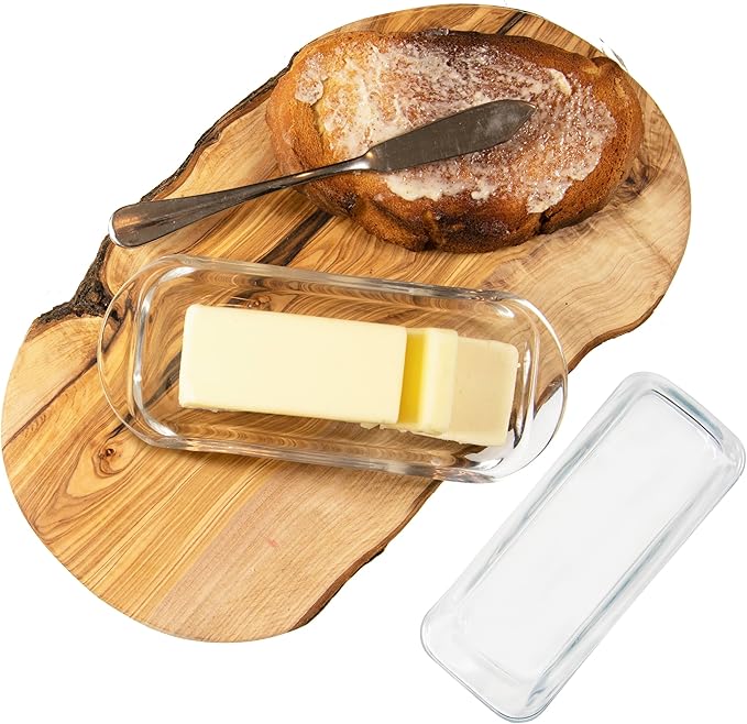 Kangaroo Decorative Clear Glass Butter Dish with Lid for Countertop & Refrigerator - Crystal Covered Butter Tray Storage Container Holder for Counter & Fridge