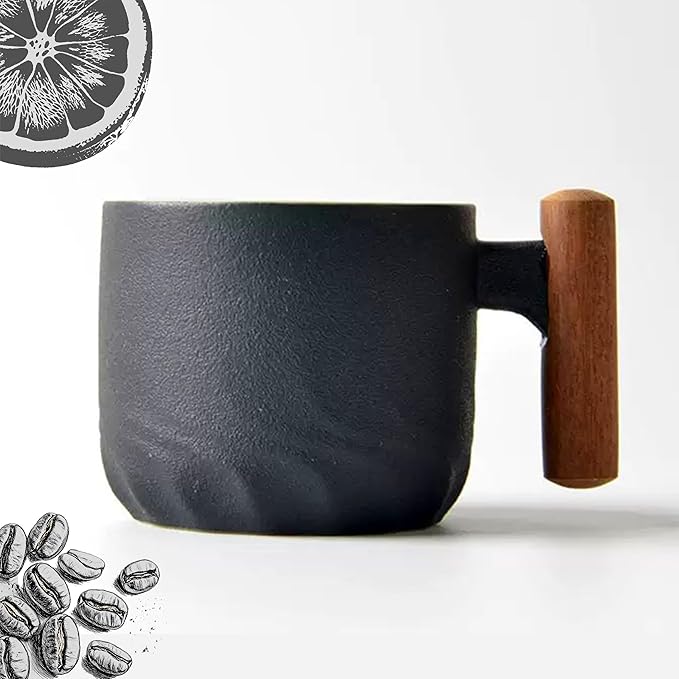 PRINCE G Ceramic Coffee Tea Tasting Cup Japanese Style Coffee Tea Mug With Handgrip (Black)