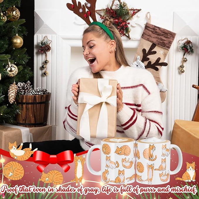 Sliner 2 Set Orange Tabby Cat Coffee Mugs Gifts 11 oz Funny Cat Mom Ceramic Coffee Cups Tea Cup Mothers Day Holiday Birthday Gifts for Men Women Cats Lovers