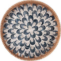 YANGQIHOME Round Serving Tray with Handle, Rattan Tray with Decorative Mother of Pearl Inlay, Round Wicker Trays for Home Decor, Coffee Table, Gifts, Dining,13.8 inch