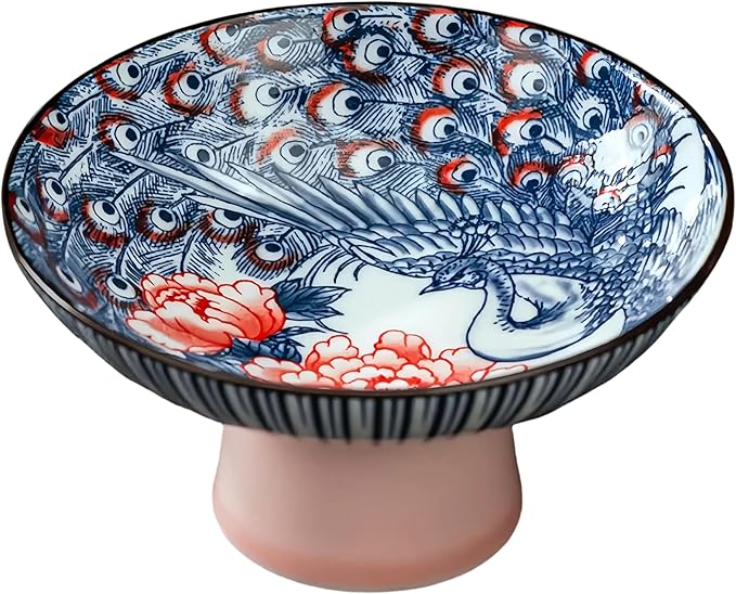 Vintage Blue and White Porcelain Tea Pastry Tray - Footed Fruit Platter, Ceramic Serving Tray, Snack Dessert Nut Bowls, Asian Style Small Plates, Japanese Chinese Phoenix Design