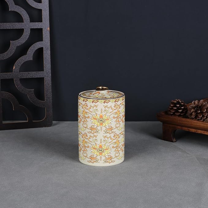 Chinoiserie Porcelain Decorative Jar with Lid,Home Decor Accent, Kitchen Canning Container, Jar for Loose Tea, Pen Holder,21oz Ceramic Vase & Storage Jar (FQM Jar)