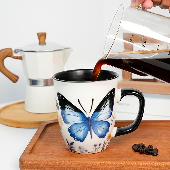 16 oz Butterfly Mug - Color Changing Ceramic Tea Cup for Women - Heat Sensitive Novelty Gift for Butterfly Lovers