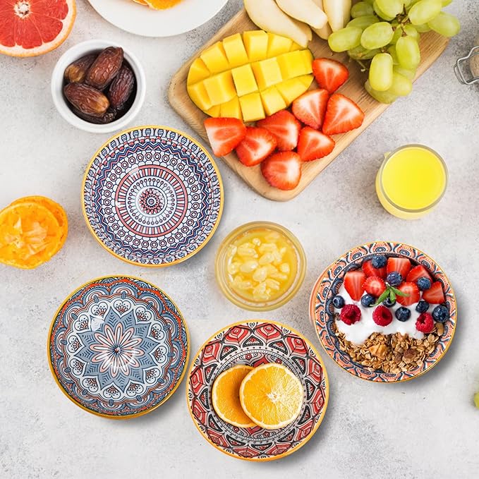12 Pack Small Ceramic Bowls Set, 10Oz Colorful Dessert Bowl, 4.5Inch Ice Cream Bowls, Porcelain Boho Decorative Bowl for Snack Soup Condiments, Side Dishes, Kitchen, Microwave Safe (4 Styles)