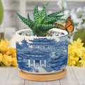 Planters Ceramic Chinoiserie Blue And White Porcelain Pattern Ceramic Pots with Drainage Holes Round Flowerpot Bamboo Tray Plant Pots for Succuelnt And Little Snake Plants Pots for Nana Grandma