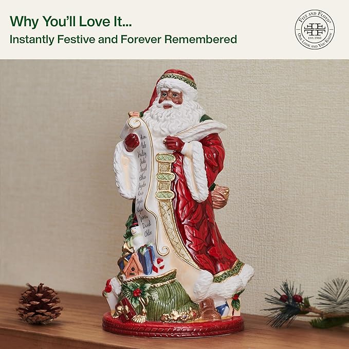 Fitz and Floyd Studio Holiday Home African American Santa Ceramic Figurine, 13 inch