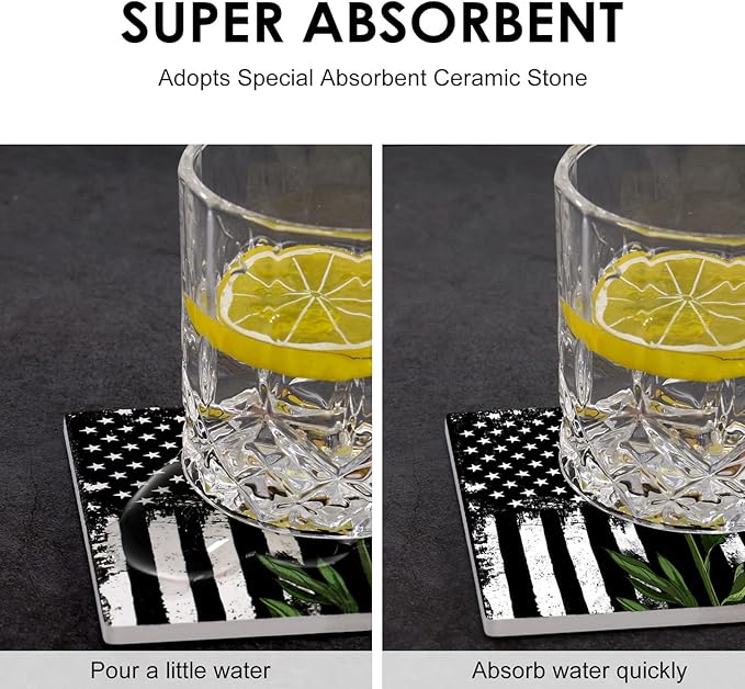 wonlex Ceramic Coasters Absorbent for Drinks, Sunflower Coaster with Cork Base for Coffee Table, Housewarming Gift for Family and Friends, Home Decor, 4 Pack (Black Sunflower)