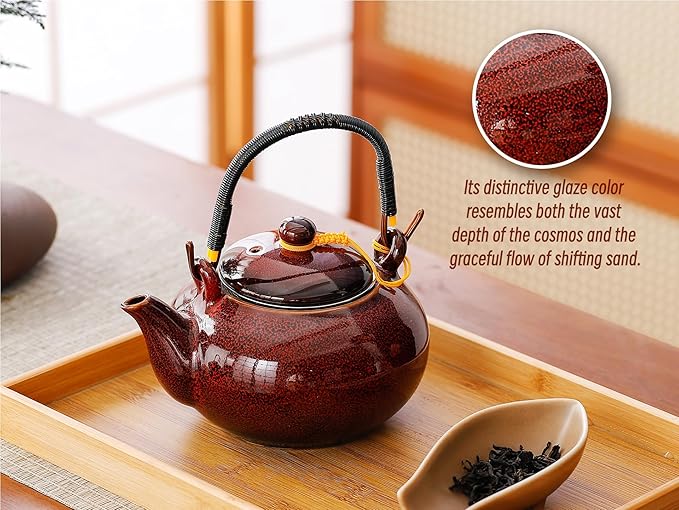 Japanese Tea Set for Adults, Porcelain Kung Fu Tea Set with 1 Teapot (23.5oz/700ml), 6 Tea Cups(4oz/120ml), Tea Tray & Stainless Infuser, Japanese Teapot Set Tea Gift Set (Kiln Altered Red)