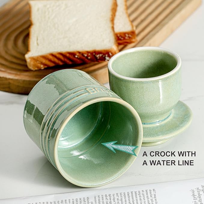 HVH Ceramic Butter Crock with Water Line, French Butter Dish with Lid for Countertop, Butter Keeper for Counter, Butter Holder for Soft Butter (Turquoise, 4 x 4)