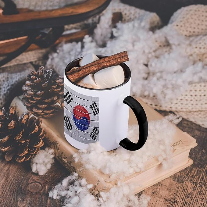 3dRose National flag of South Korea painted onto a brick wall Korean 11oz Two-Tone Black Mug