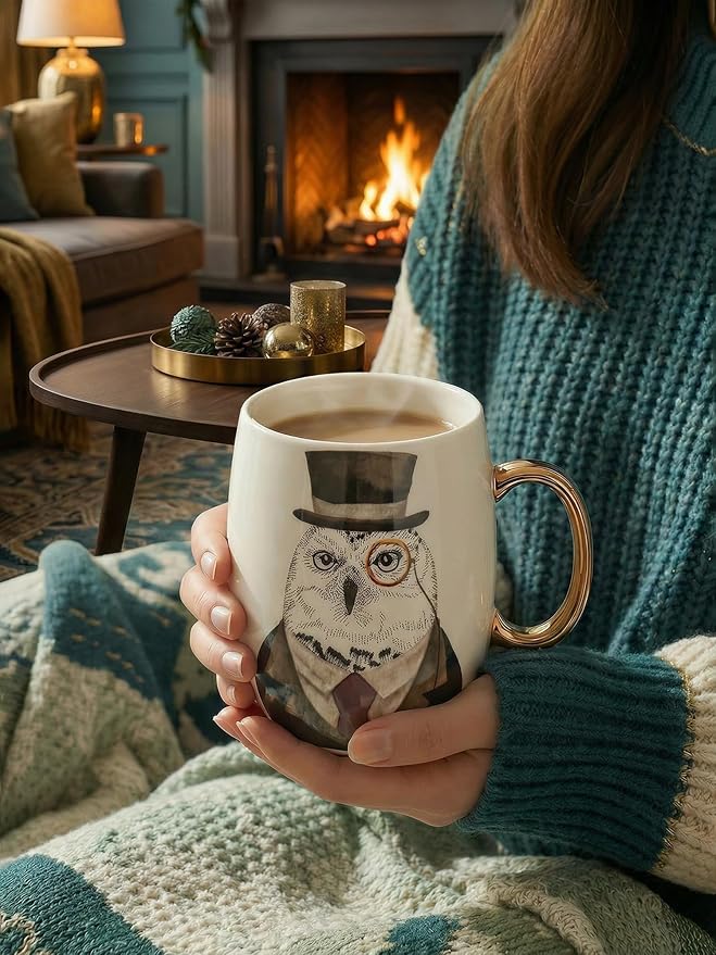 Large 24oz Ceramic Coffee Mug with Gold-Trim Handle, Oversized Porcelain Mug for Coffee, Tea & Hot Chocolate, Hand-Painted Artisan Style, Lead-Free, Gift-Ready Box, Hand Wash Only, Not Microwave Safe