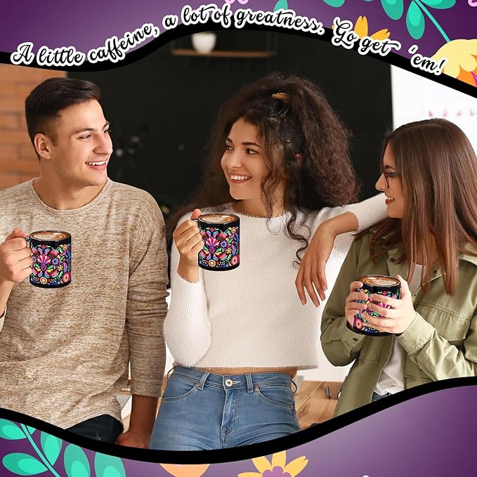 Sliner 11 oz Mexican Ceramic Coffee Mugs Set of 2 Fiesta Gifts Cinco De Mayo Cups Mandala Flowers Tea Cup Festive Holiday Birthday Gifts for Men Women
